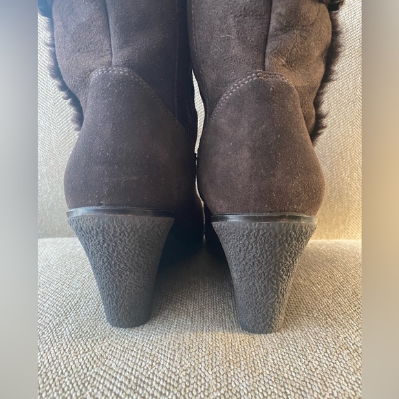 La Canadienne Brown Suede Waterproof Platform Heel Winter Fur Lined Boot. Sz. 9M - Picture 5 of 13